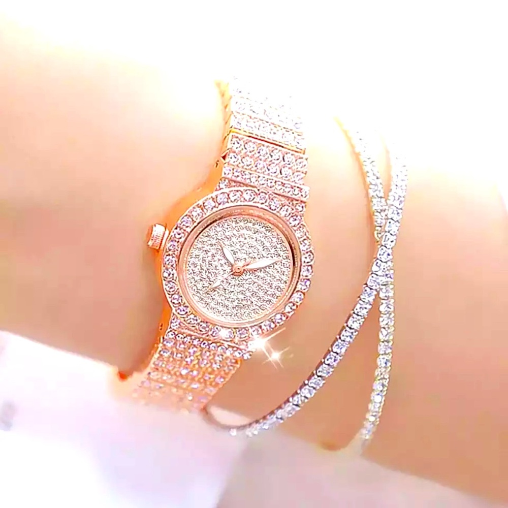 NEW Sparkly Bling Crystal Watch & Bracelet Set! Rose gold tone.
